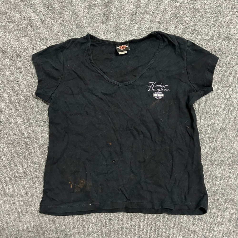 Harley-Davidson T-Shirt Womens L Black Bahamas Nassau Graphic V-Neck USA Made